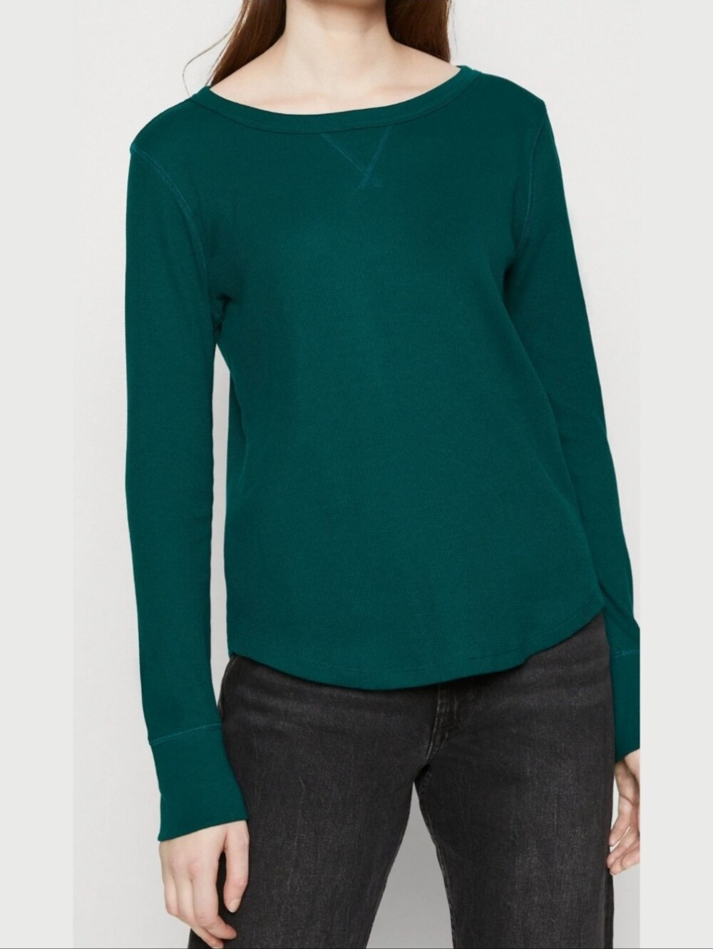 GAP Waffle Knit Long Sleeve Tee Shirt Green Pine Womens Size Large Tall LT Top